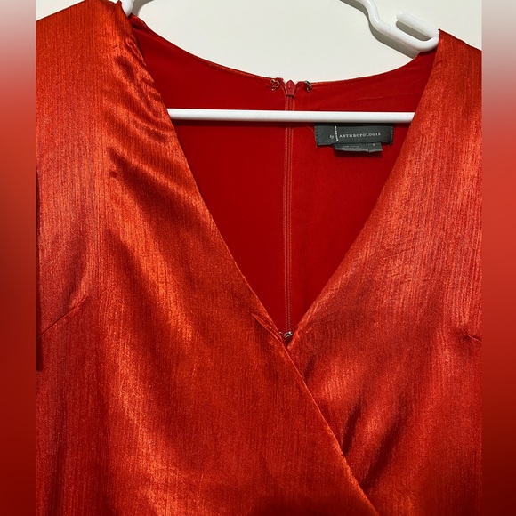Anthropologie Maquelle Red Satin Wide Leg Jumpsuit Size Small - Picture 4 of 8